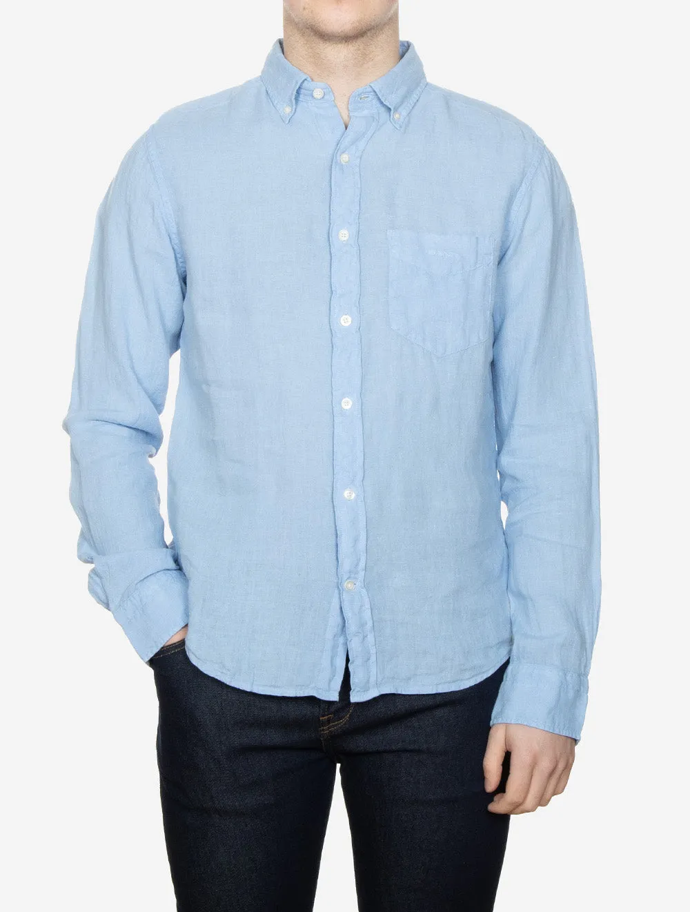 Garment-Dyed Regular Fit Linen Shirt Capri Blue