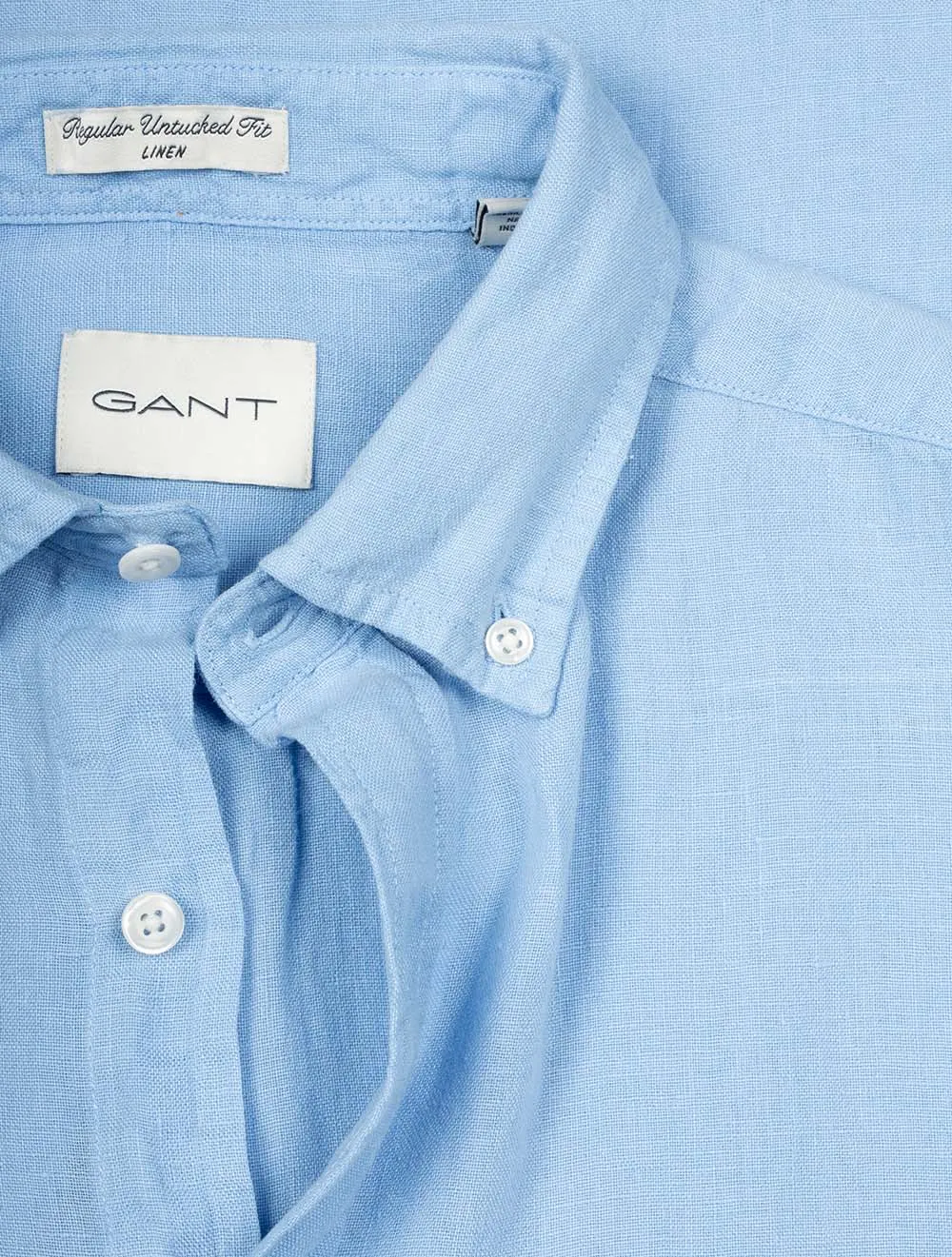Garment-Dyed Regular Fit Linen Shirt Capri Blue
