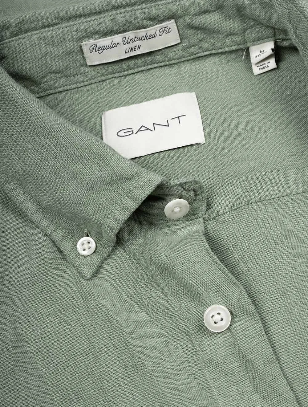 Garment-Dyed Regular Fit Linen Shirt Kalamata Green