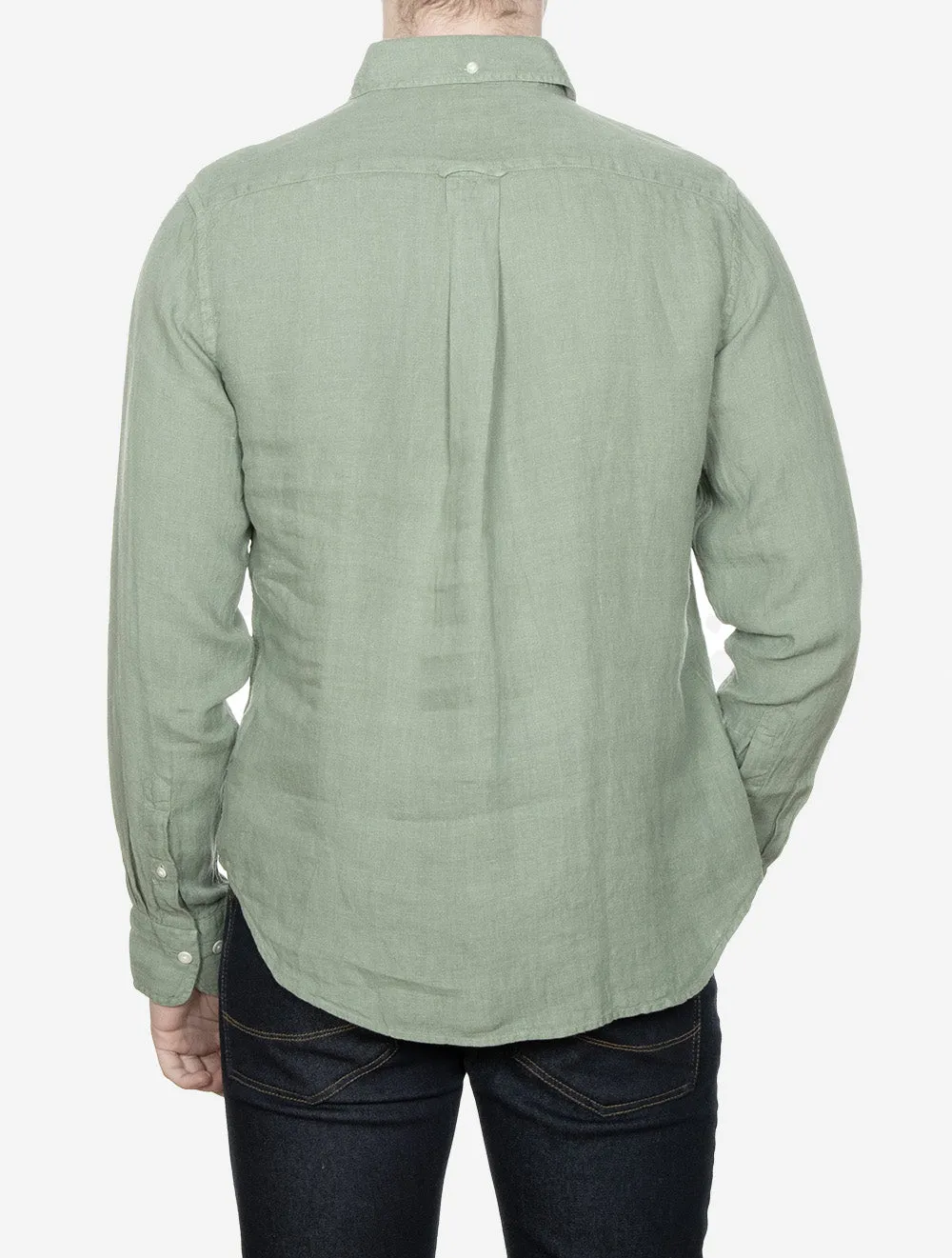 Garment-Dyed Regular Fit Linen Shirt Kalamata Green
