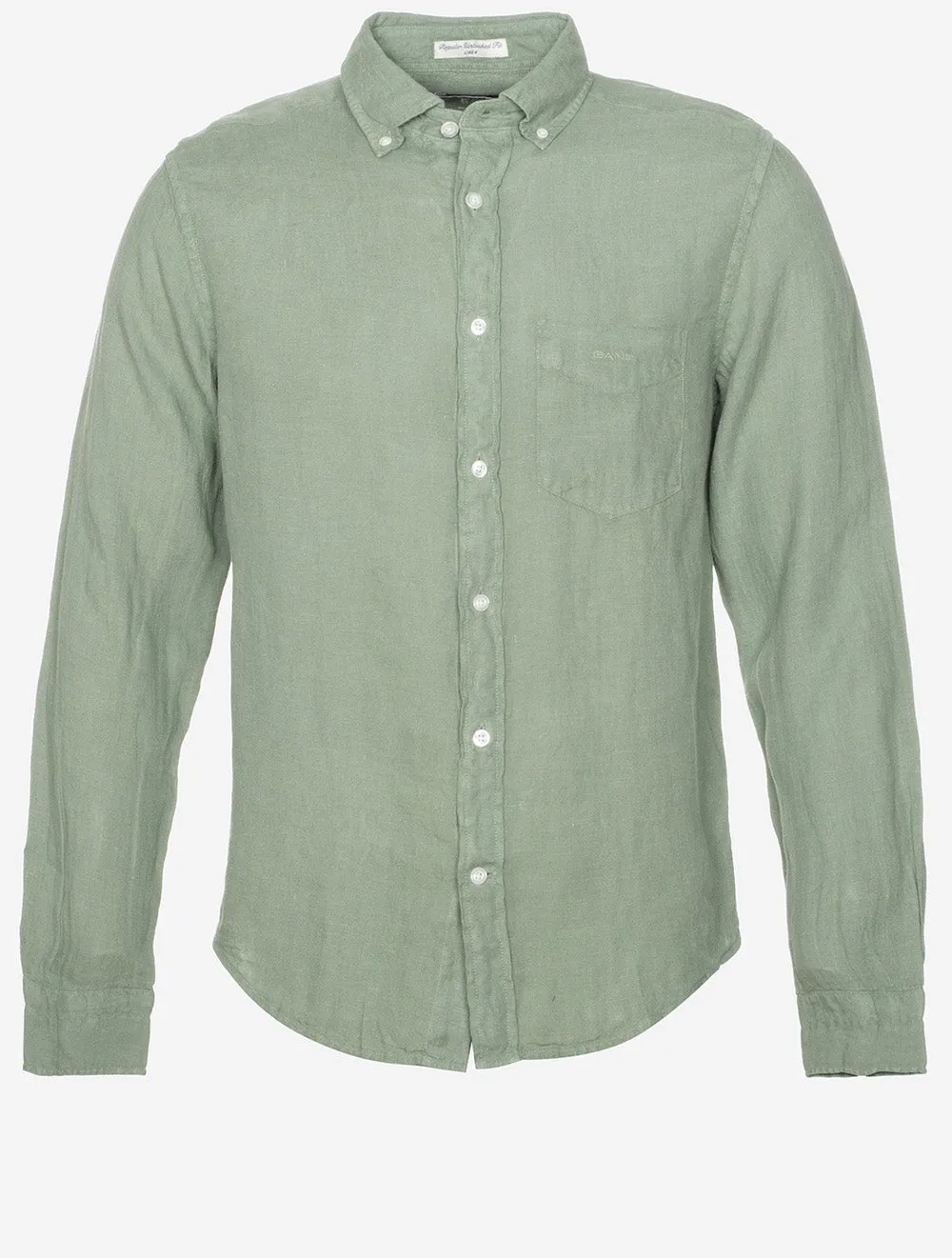 Garment-Dyed Regular Fit Linen Shirt Kalamata Green