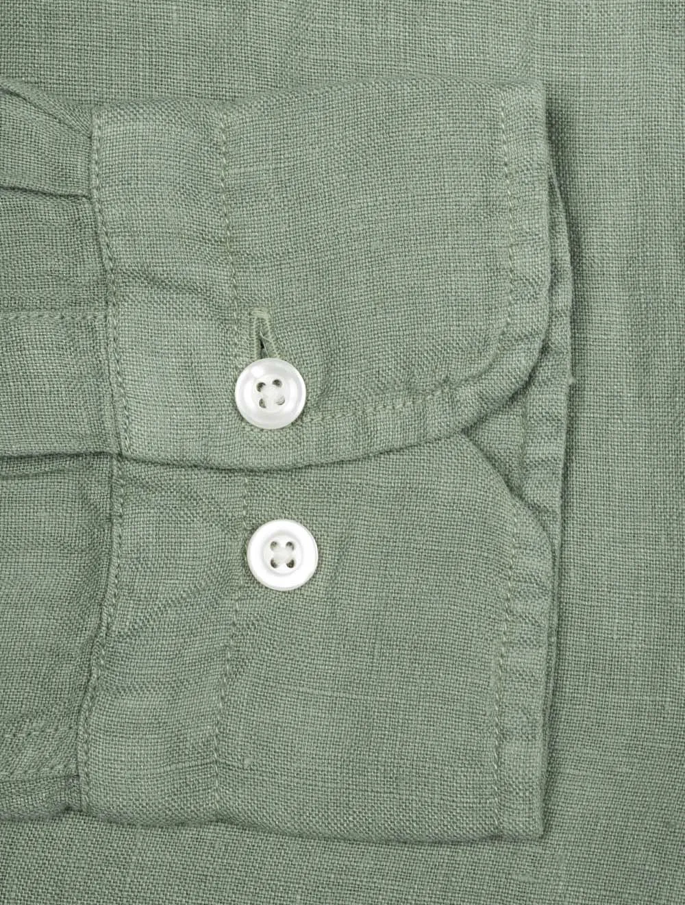 Garment-Dyed Regular Fit Linen Shirt Kalamata Green