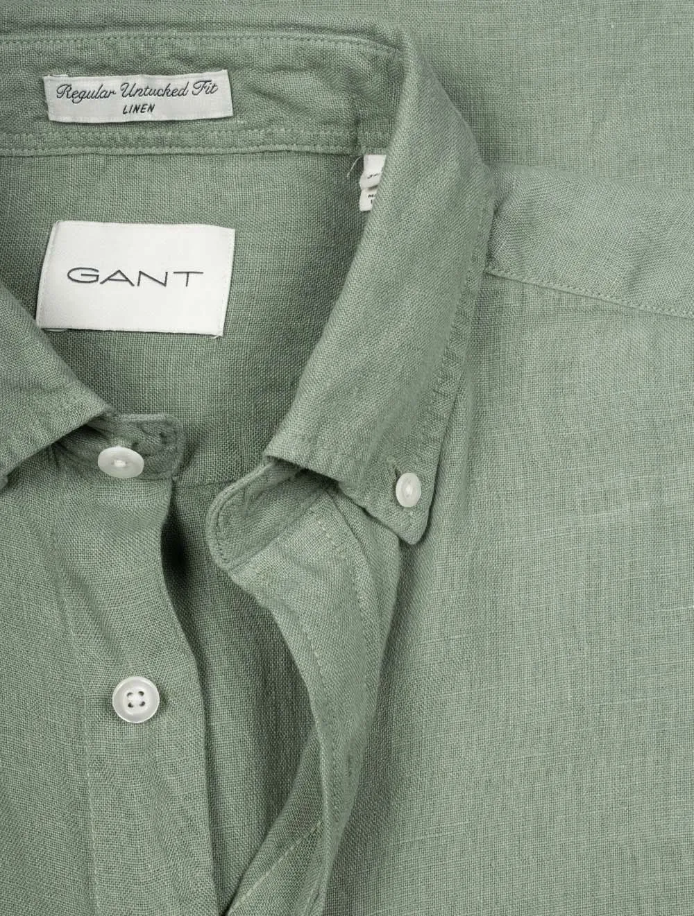 Garment-Dyed Regular Fit Linen Shirt Kalamata Green