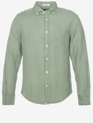 Garment-Dyed Regular Fit Linen Shirt Kalamata Green