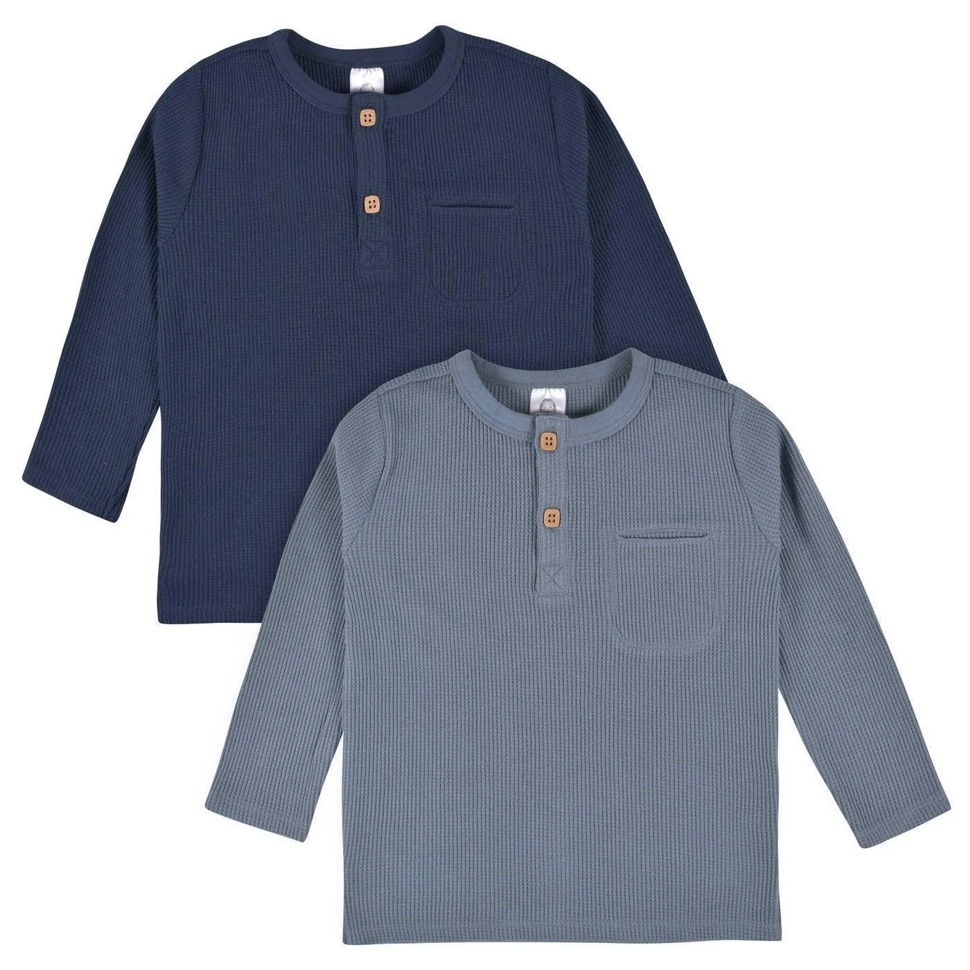 Gerber 2-Pack Baby Boys Gray & Blue Waffle Knit Henleys (12-24m) Babykids Gerber