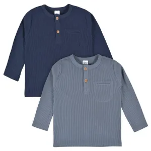 Gerber 2-Pack Baby Boys Gray & Blue Waffle Knit Henleys (12-24m) Babykids Gerber