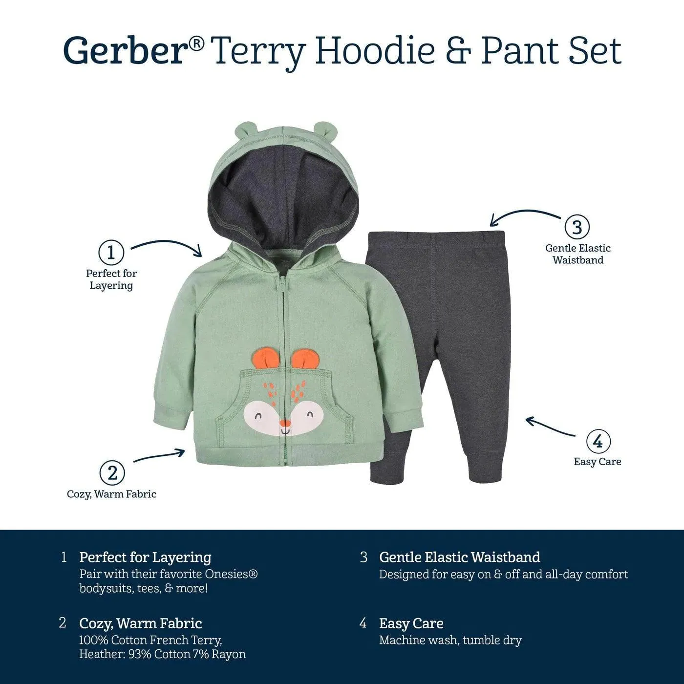 Gerber 2-Piece Baby & Toddler Boys Fox Terry Zip Hoodie & Joggers Set (2-5t) Babykids Gerber