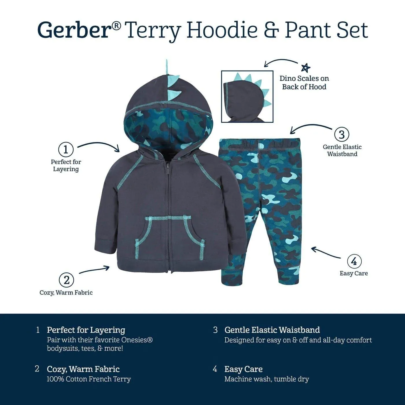 Gerber 2-Piece Baby Boys Dino Hoodie & Joggers Set Babykids Gerber