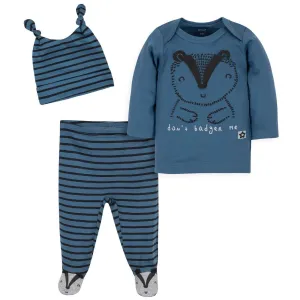 Gerber® 3-Pack Baby Boys Badger Organic Shirt, Footed Pant and Cap Set Babykids Gerber