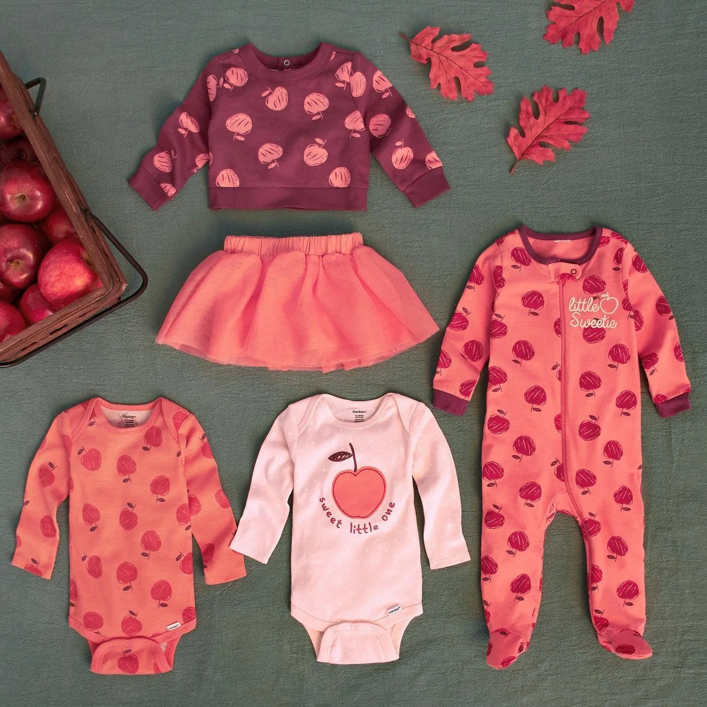 Gerber 3-Piece Baby Girls Apples Top,Tutu, & Legging Set (12-24m) Babykids Gerber