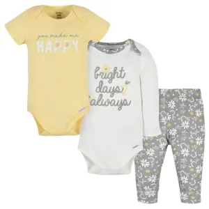 Gerber 3-Piece Baby Girls Happy Onesies®Bodysuits & Pant Set Babykids Gerber