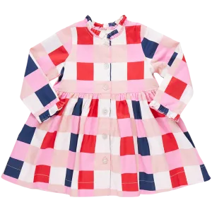 Girls Autumn Dress - Navy Red Check