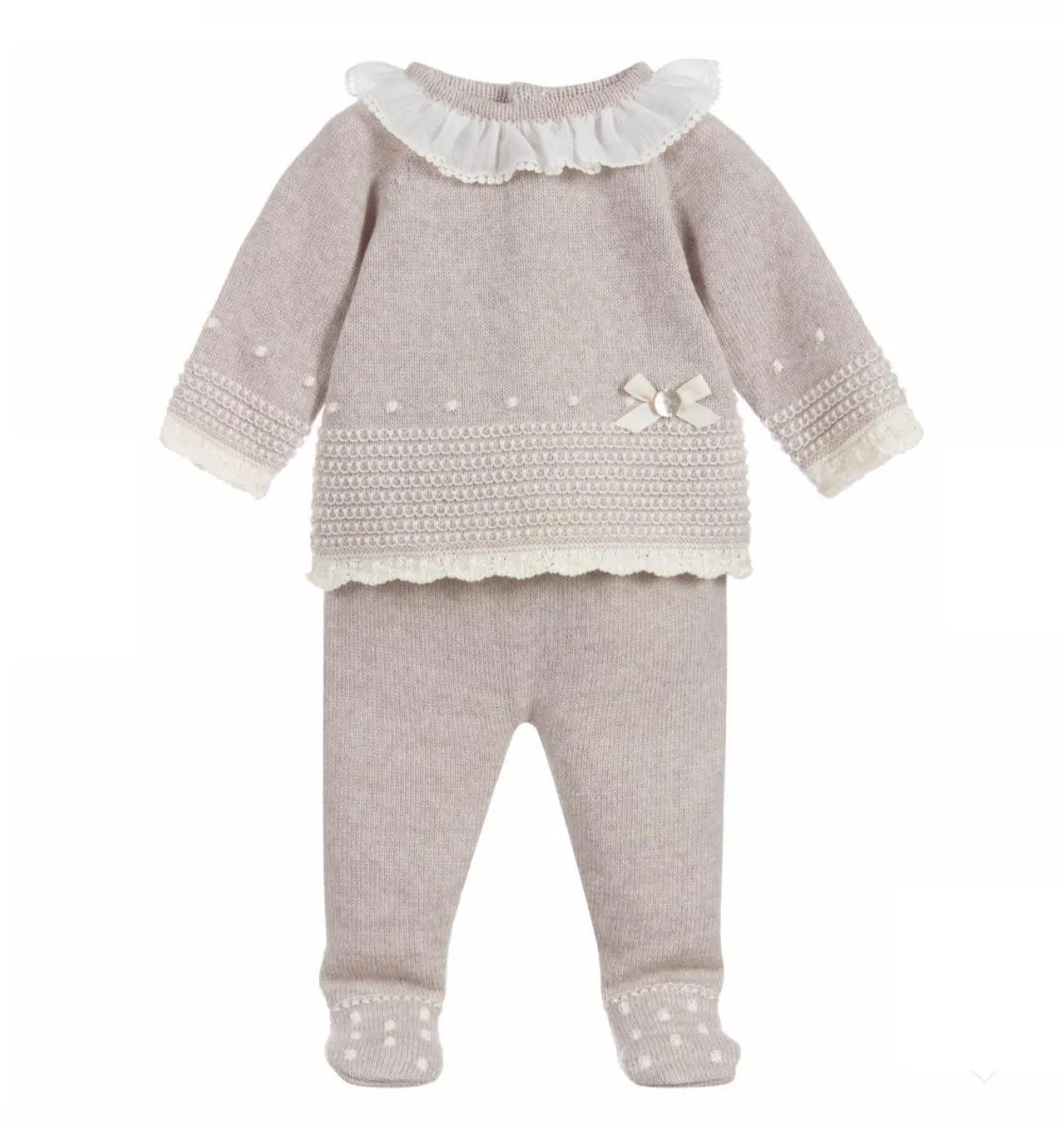 Girls Beige Knit Legging Set