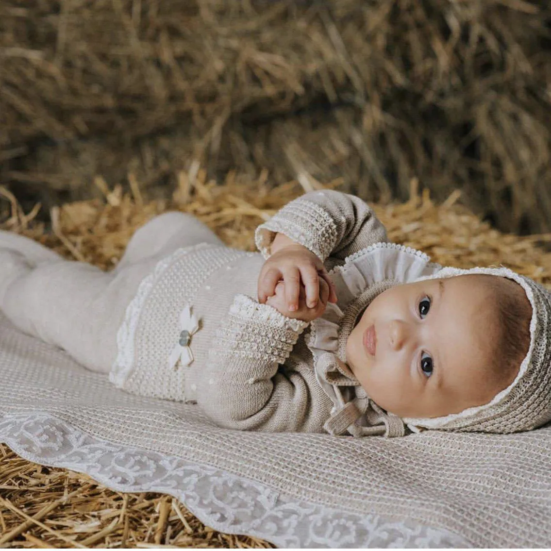 Girls Beige Knit Legging Set