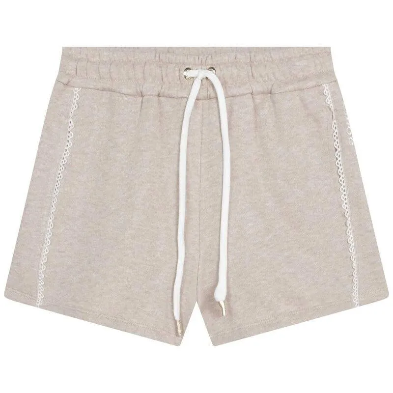 Girls Beige Lace Trim Shorts