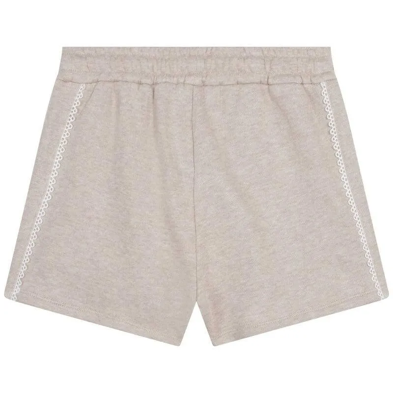 Girls Beige Lace Trim Shorts