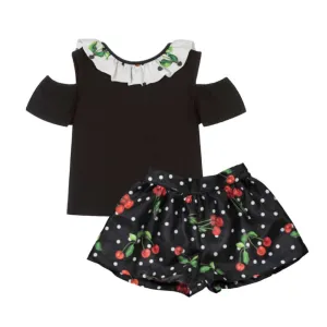 Girls Black Spot Cherry Short Set