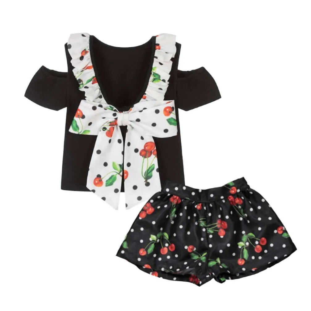 Girls Black Spot Cherry Short Set