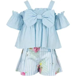 Girls Blue Striped Short Set