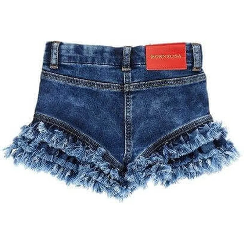 Girls Cherry Embroidered Denim Shorts
