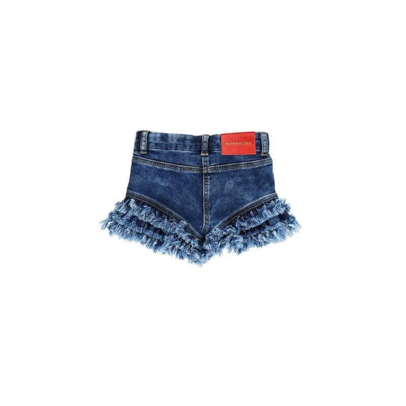 Girls Cherry Embroidered Denim Shorts