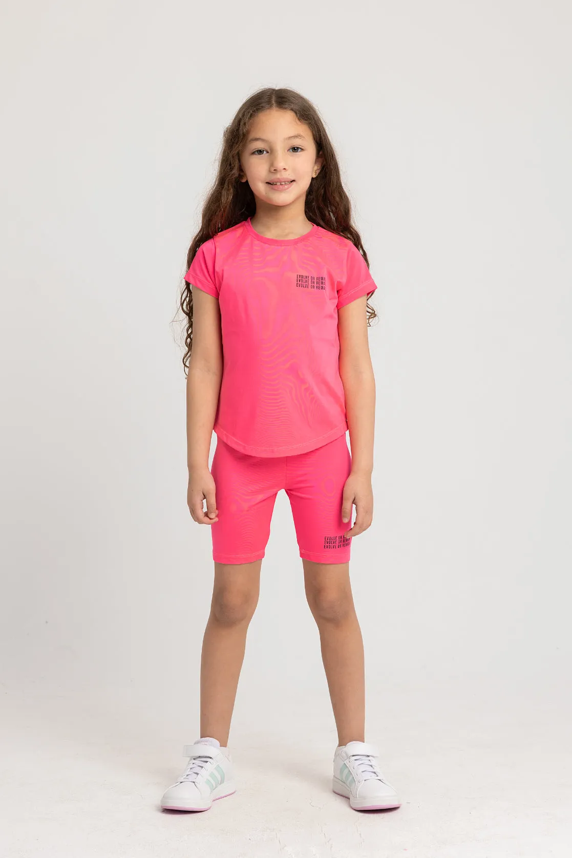 Girls' Cotton Athletic Fuchsia Short-Sleeved 2-Piece Outfit Set