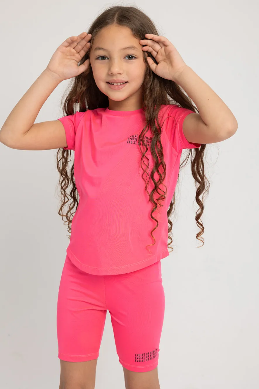 Girls' Cotton Athletic Fuchsia Short-Sleeved 2-Piece Outfit Set