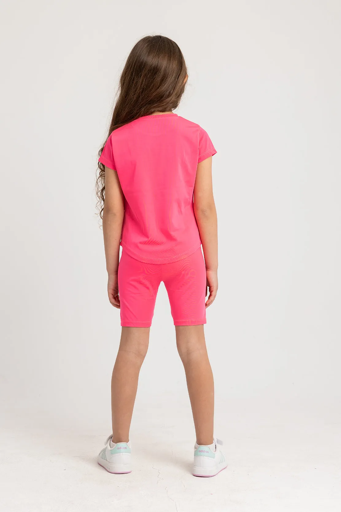 Girls' Cotton Athletic Fuchsia Short-Sleeved 2-Piece Outfit Set