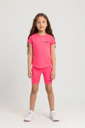 Girls' Cotton Athletic Fuchsia Short-Sleeved 2-Piece Outfit Set