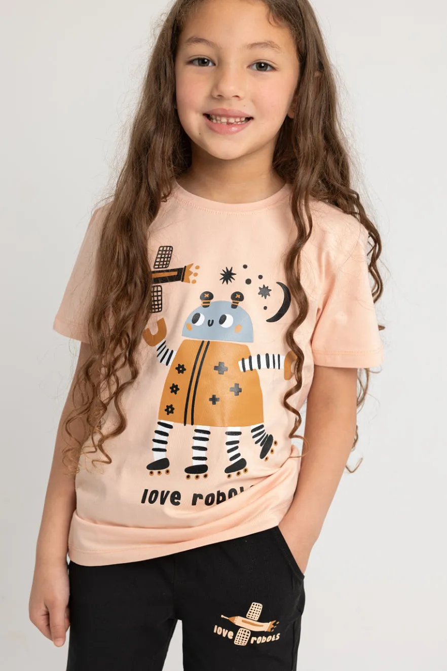 Girls Cotton Pajama Set - I Love Robots Print