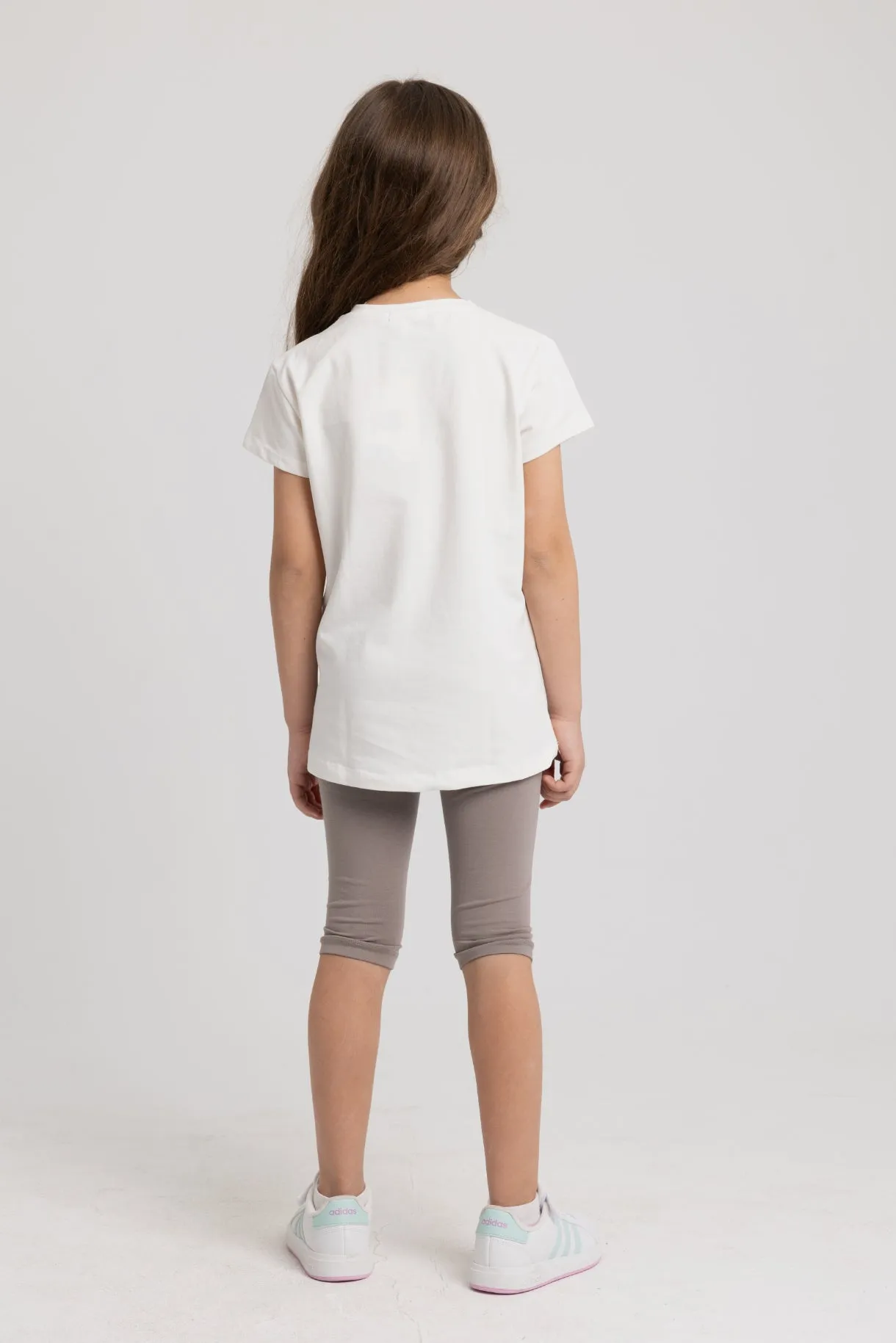 Girls Cotton Pajama Set – Off-white with Two Hearts Design