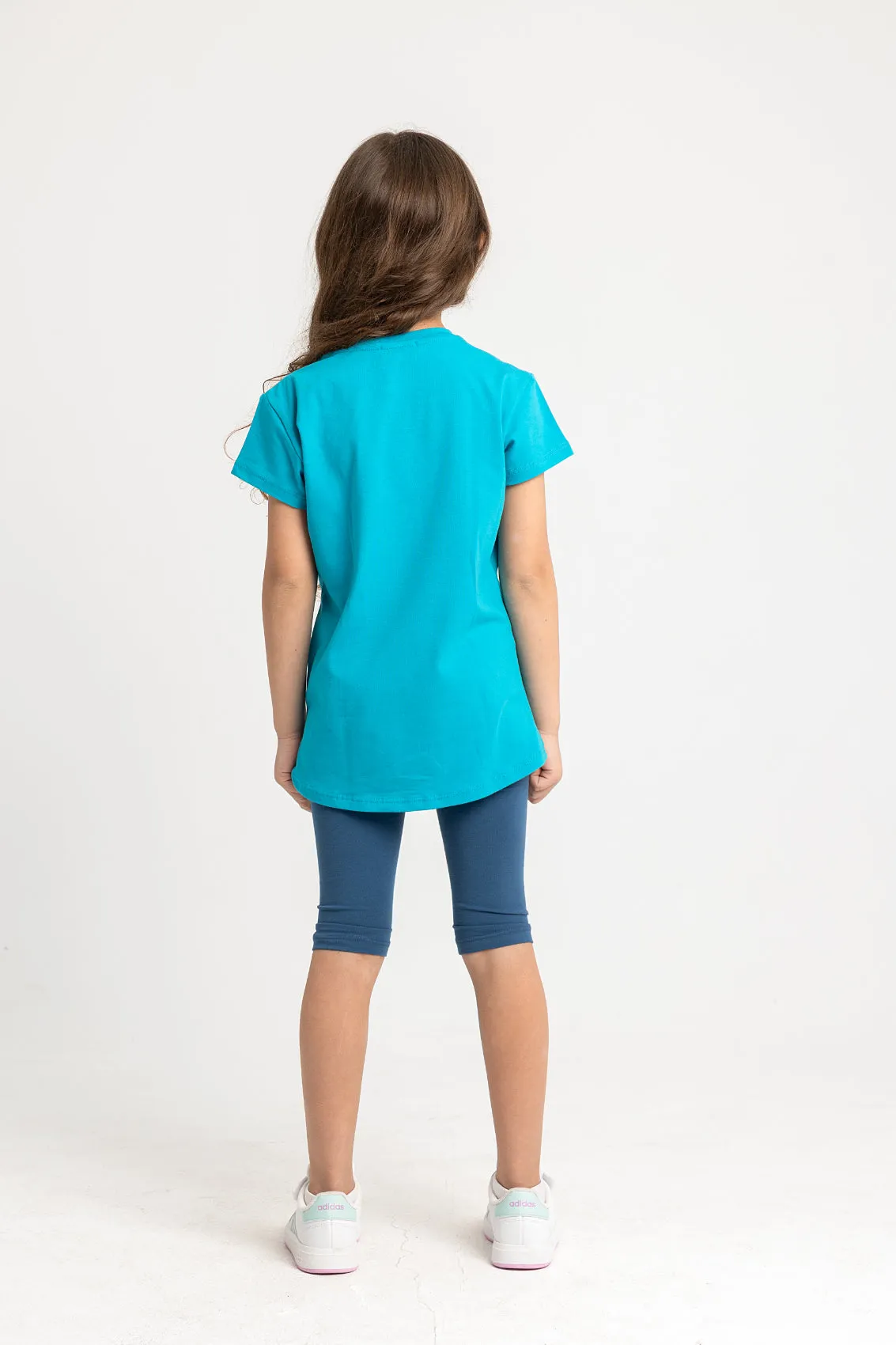 Girls Cotton Pajama Set – Turquoise with Fresh Energy Print