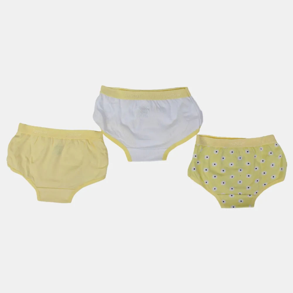 Girls' Cotton Panties – Yellow Floral Design (Pack of 3)