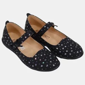 Girls Leather Shoes – Black with Heart Details