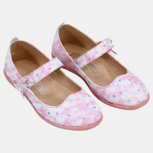 Girls Leather Shoes – Pink with Heart Details