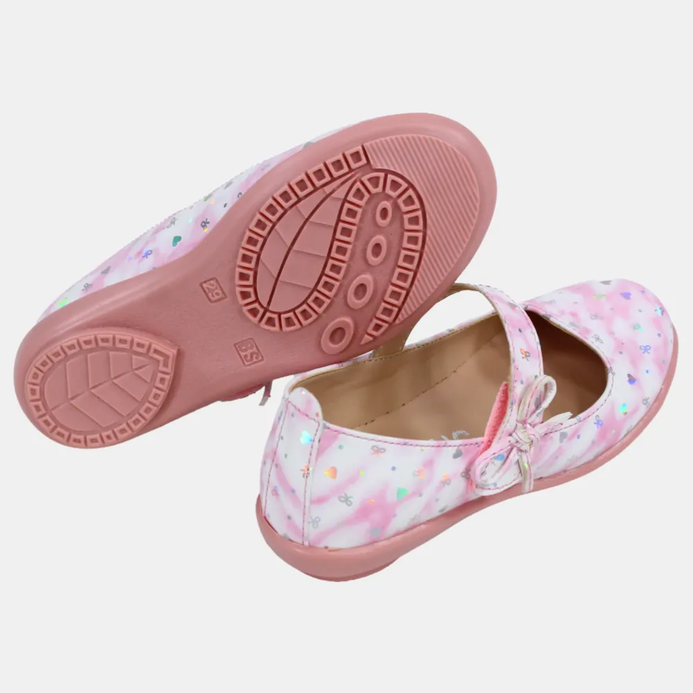 Girls Leather Shoes – Pink with Heart Details