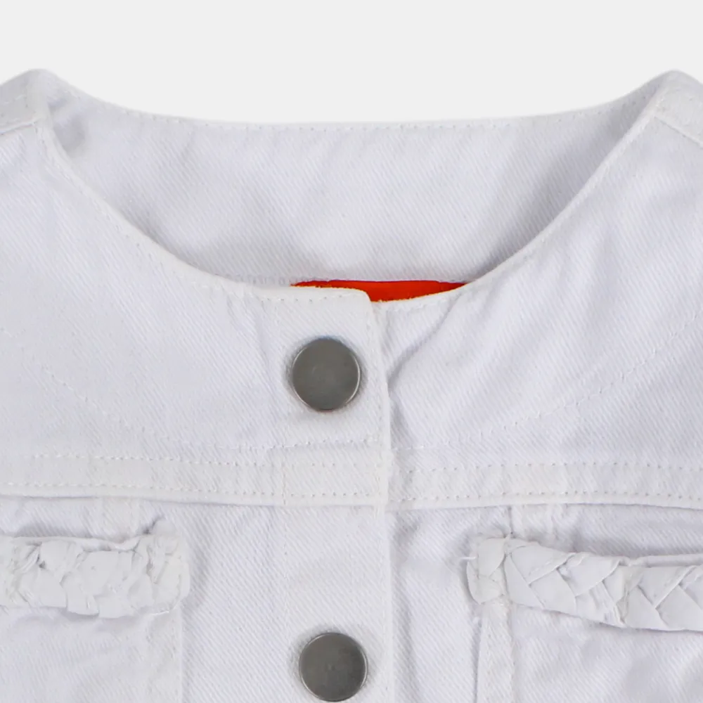 Girls Long-Sleeved Ruffled White Gabardine Jacket
