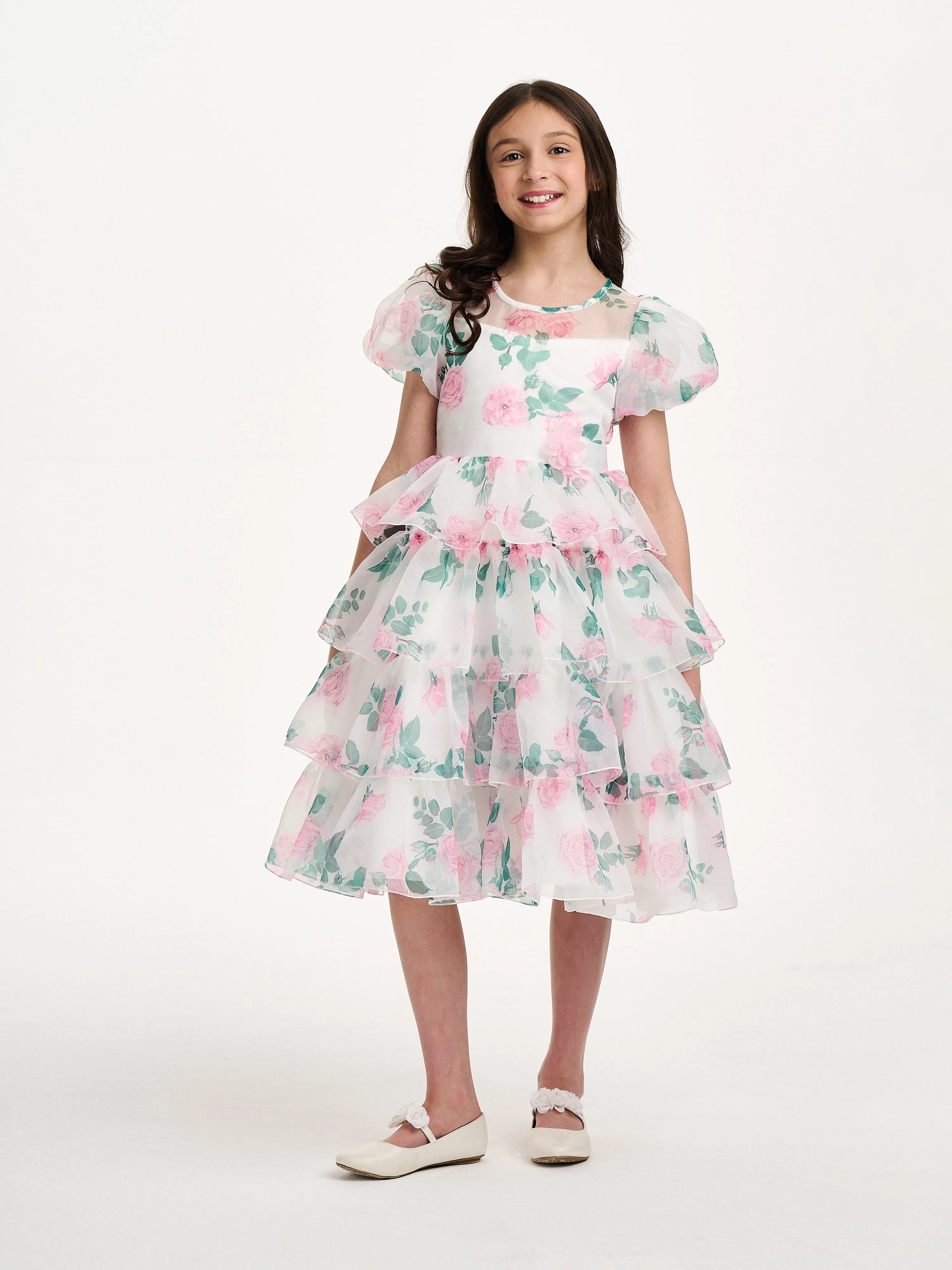 Girls Peony Princess Dress in White