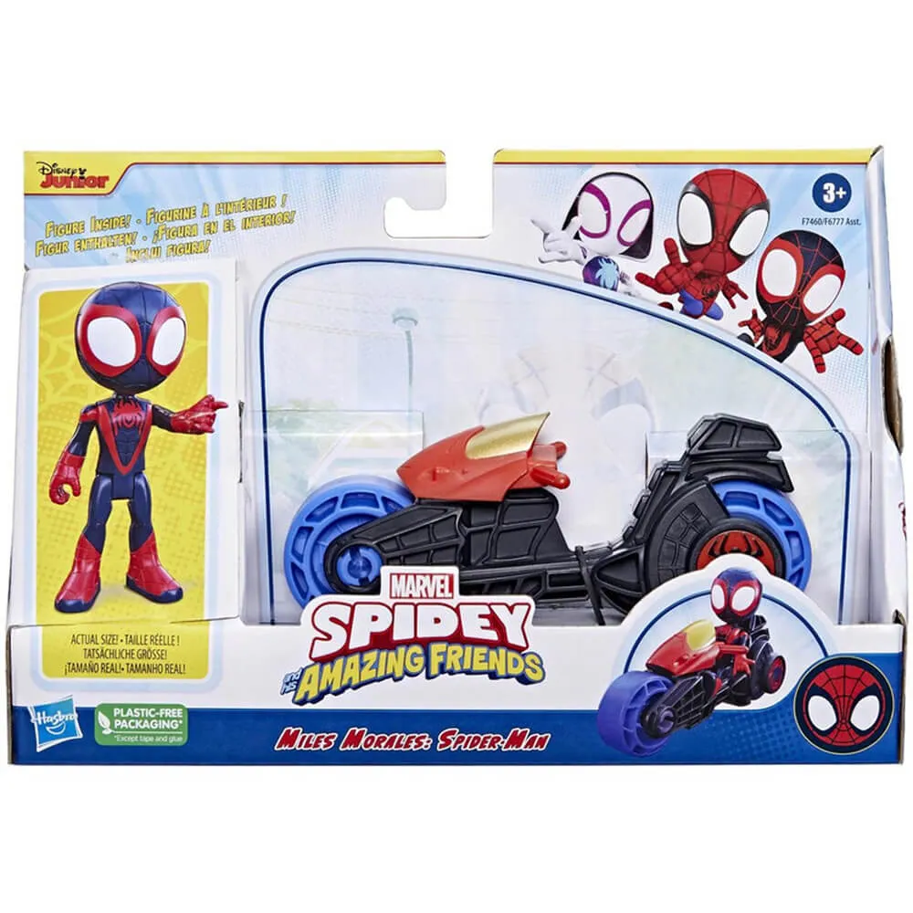 Hasbro Toys Marvel Spidey and His Amazing Friends 4" Miles Morales and Motorcycle Action Figure