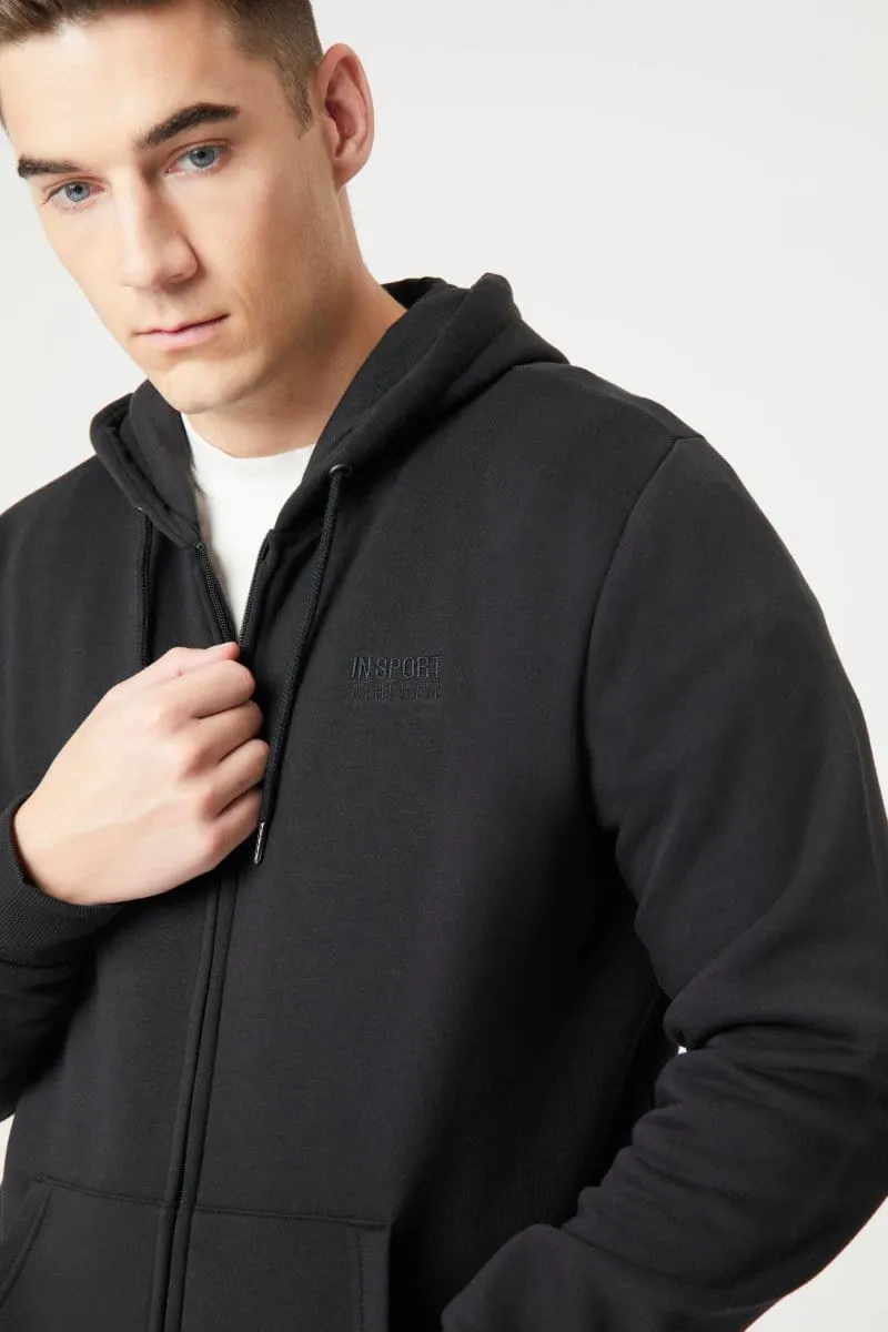 INSPORT MEN'S ALASKA FULL ZIP HOODED BLACK JACKET Cothing_Mens-Insport