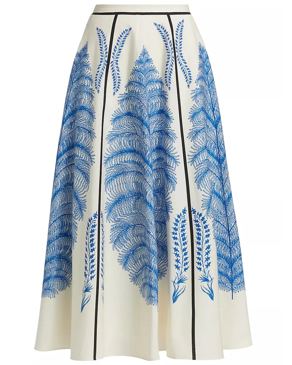 Ivory and Blue Printed Midi Skirt