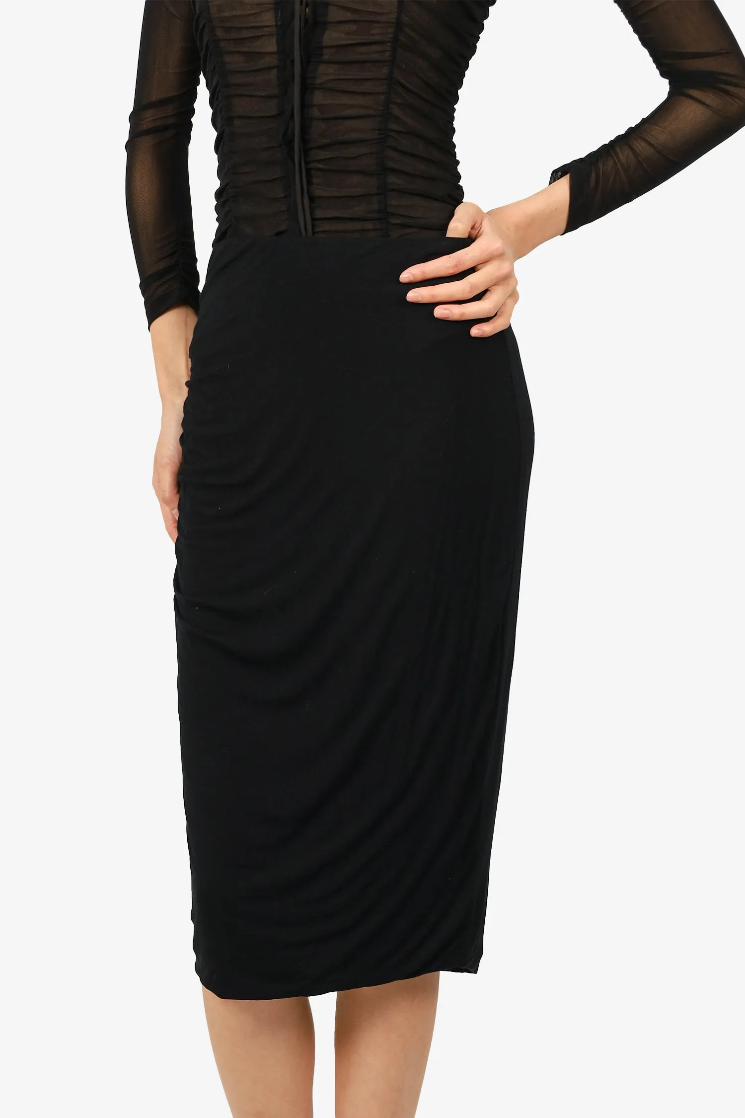 James Perse Black Ruched Knee Length Skirt Size 2