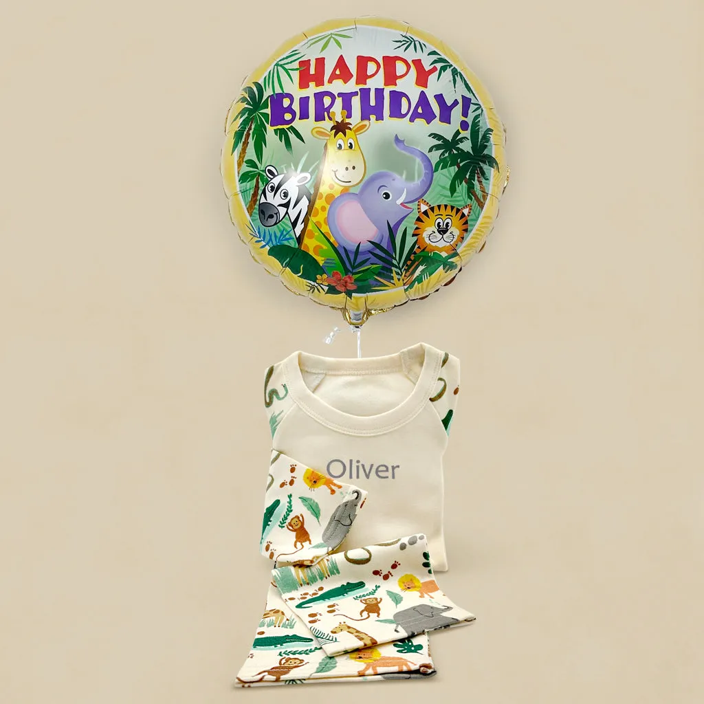 Jungle Balloon And Personalised Pyjamas Birthday Gift Set