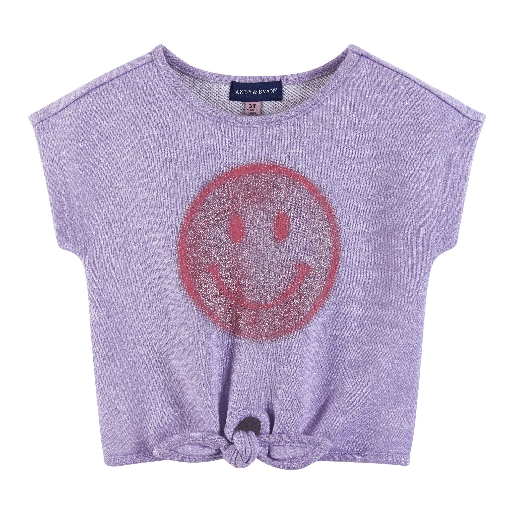 Kids (2-6) Girls Tie-front Top & Short Set | Purple Smiley Face Babykids_Andy-Evan