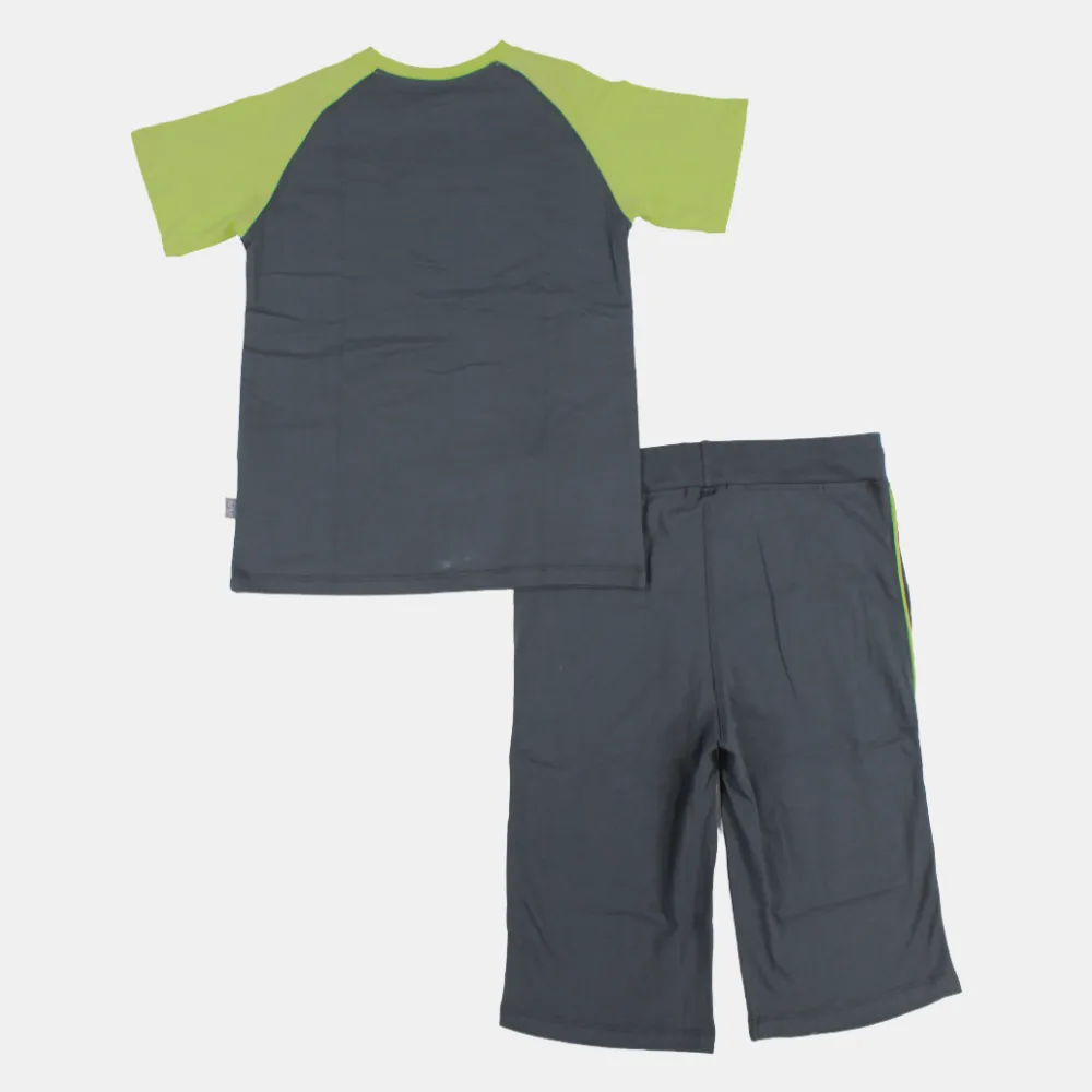 Kids' Boys Short-Sleeved Cotton Pajama Set – Grey (Summer Theme)