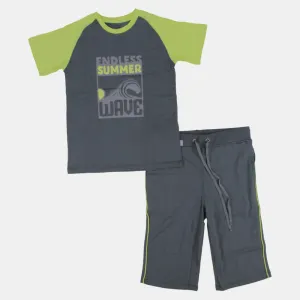 Kids' Boys Short-Sleeved Cotton Pajama Set – Grey (Summer Theme)