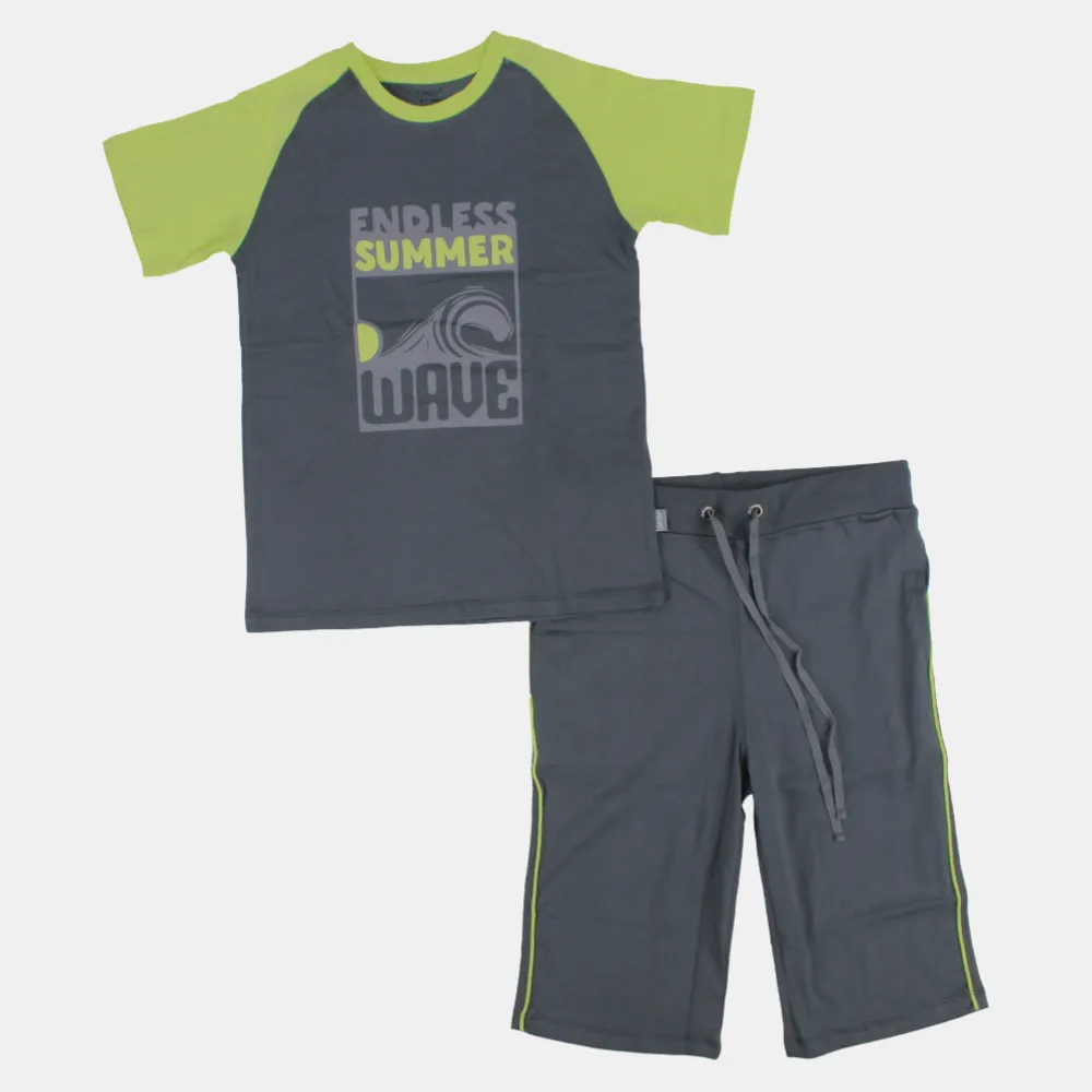 Kids' Boys Short-Sleeved Cotton Pajama Set – Grey (Summer Theme)