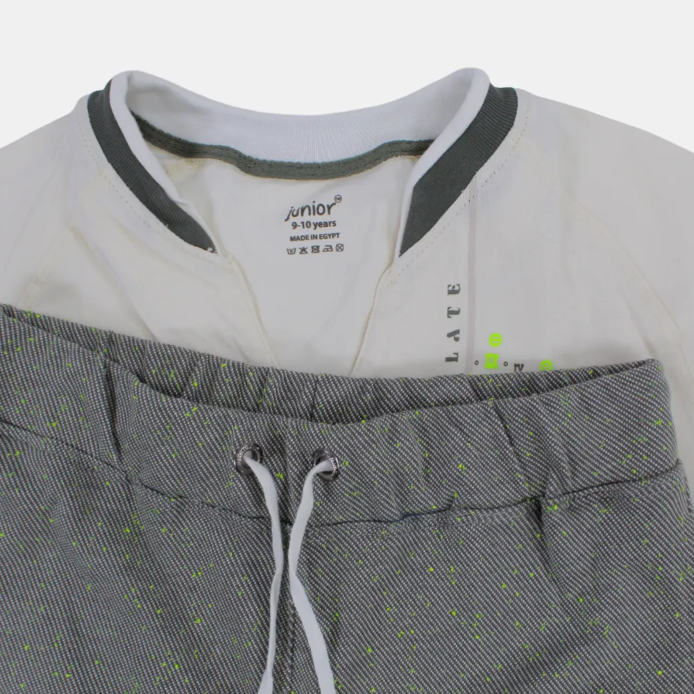 Kids' Boys Short-Sleeved Cotton Pajama Set – Off-White/Grey