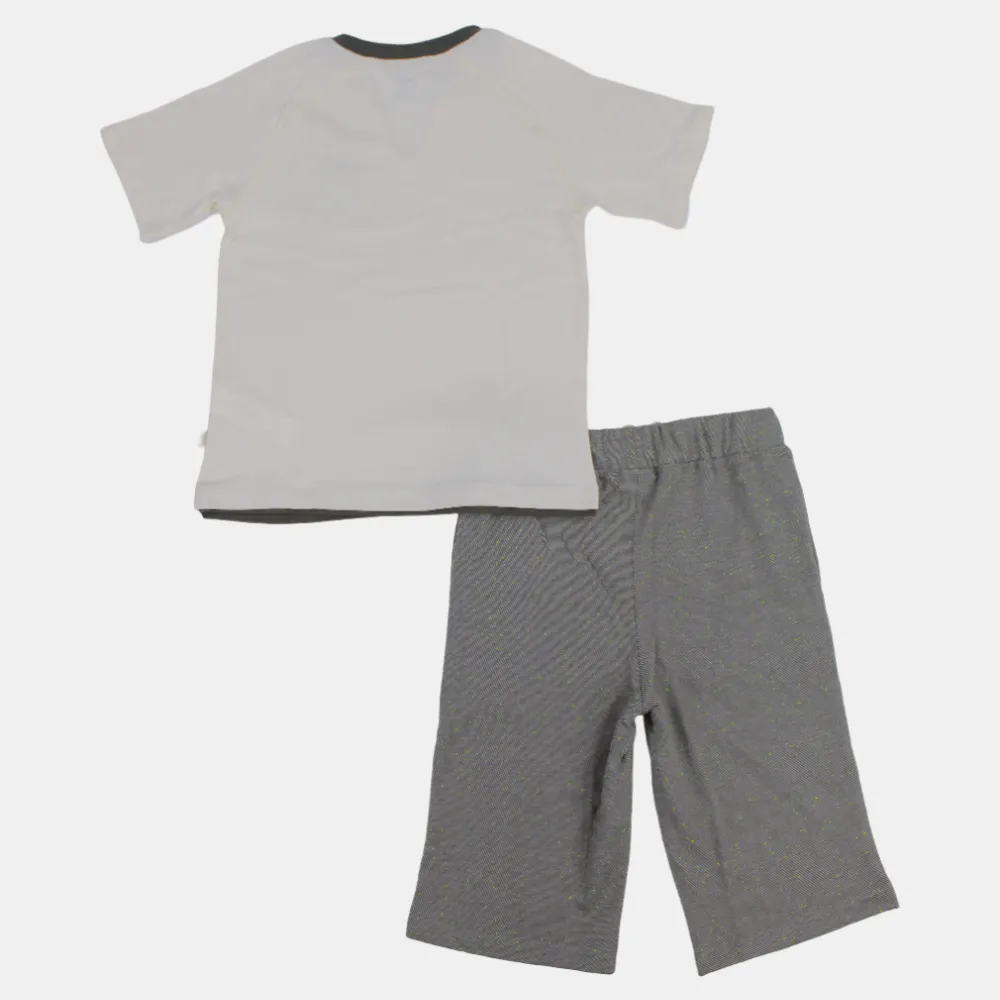 Kids' Boys Short-Sleeved Cotton Pajama Set – Off-White/Grey