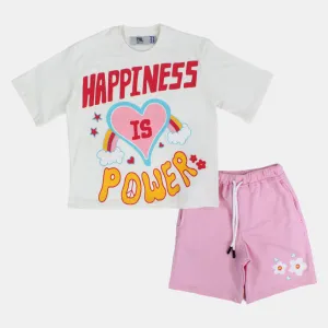 Kids Girls Cotton Short-Sleeved Pajama – Pink and White